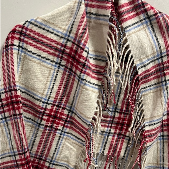Talbots Red and Cream Plaid Fringe Wrap - Picture 4 of 7